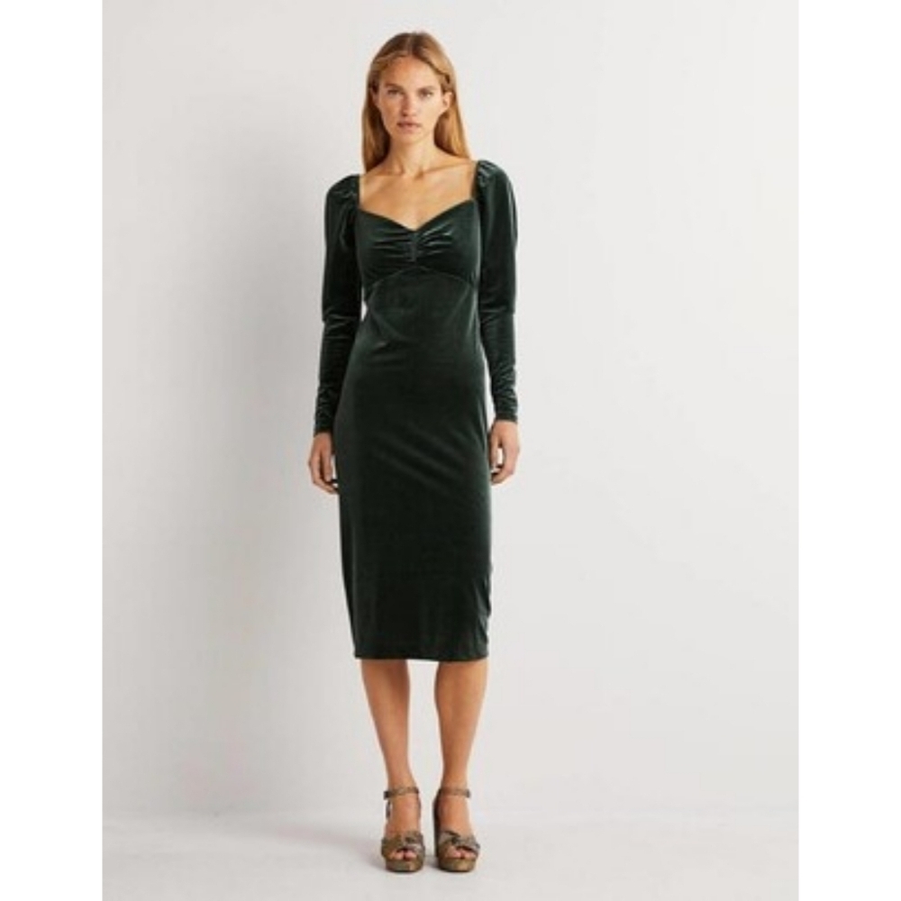 Boden Velvet Martha Sweetheart Midi Dress In Onyx Green Size 12